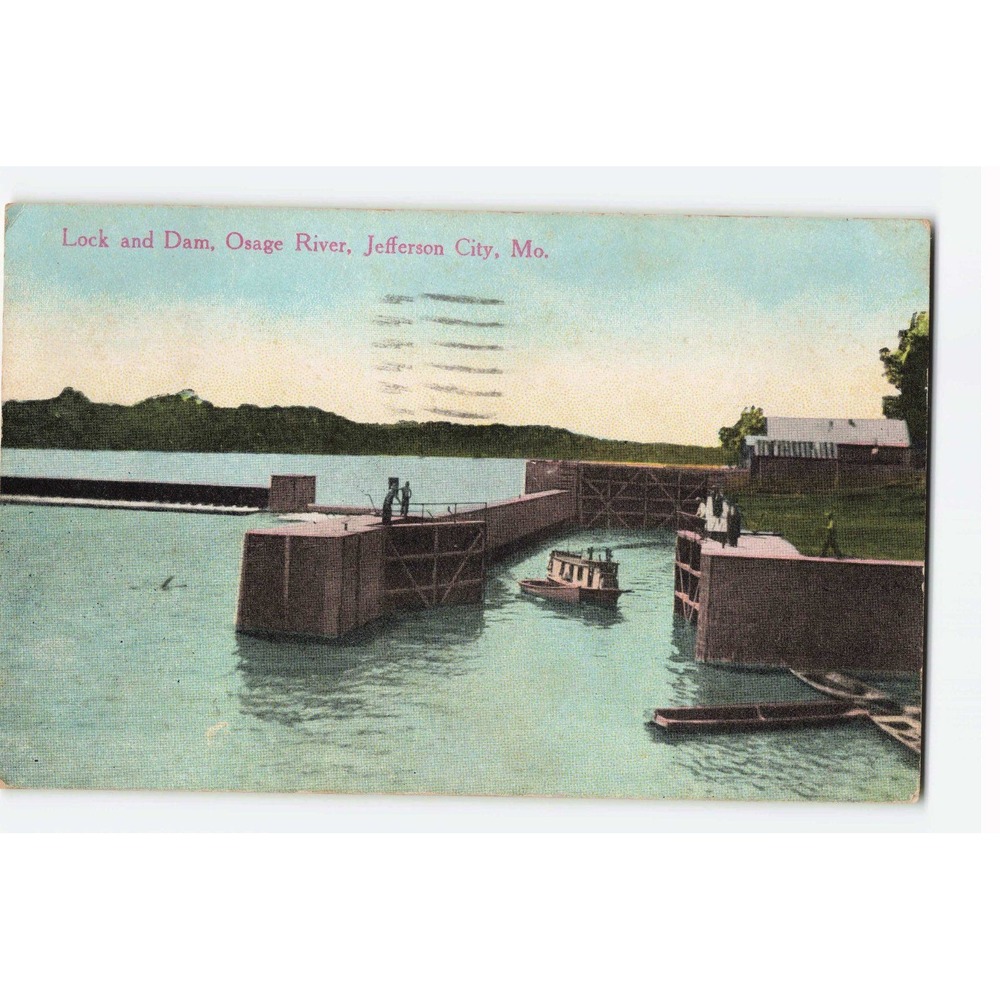 Vintage 1919 Postcard Lock and Dam Osage River Jefferson City Missouri MO VG